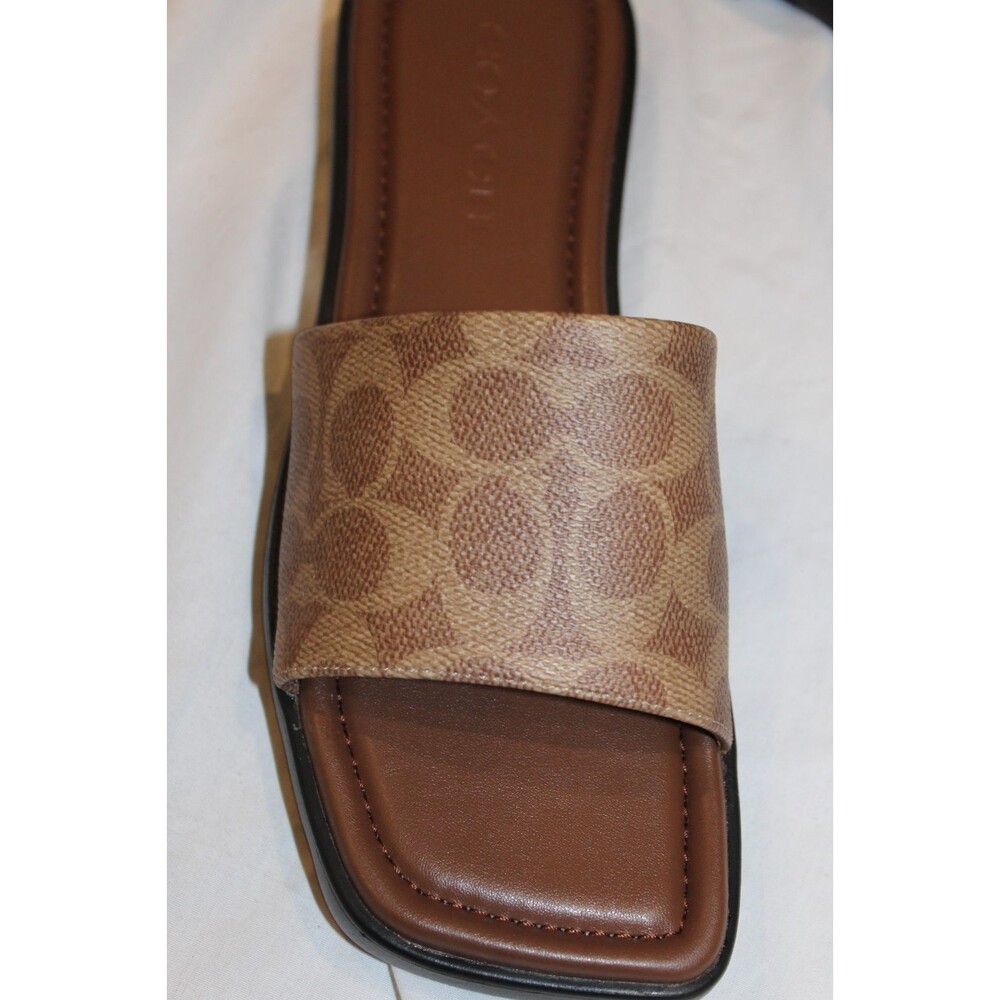 COACH Women Florence Printed C Lug-Sole Slip-On Slide Flat Sandals Khaki Tan 6 - Picture 2 of 6